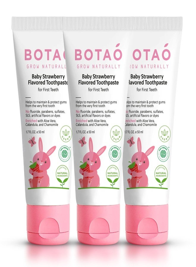 BOTAO Fluoride Free Baby Toothpaste | Natural Toddler Toothpaste | Strawberry Flavored - Training Toothpaste for Toddlers | EWG Verified, Vegan, SLS Free, Safe to Swallow, Aloe Vera (3 Pack) - Image 1